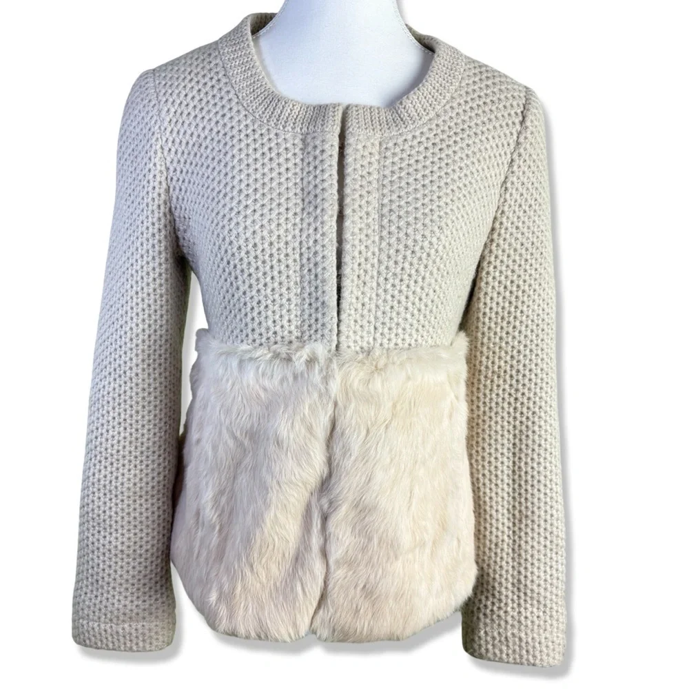 Nanette Lepore Elysian Cream Rabbit Fur Jacket Small